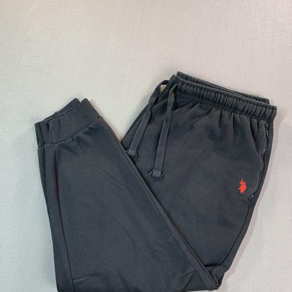 USPA Polo ASSN Sweatpants Mens XXL 44x30 Black Fleece Joggers Zip Pocket Athlete